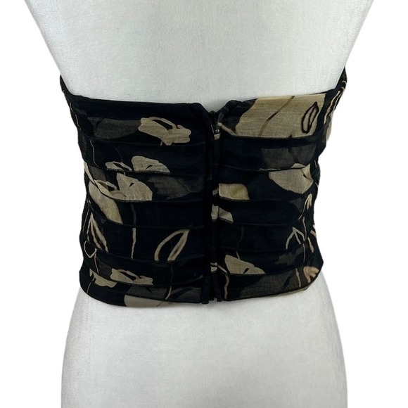 Armani Collezioni Silk Bandeau Sz 6 Black & Beige Floral Layered Strapless Top - Picture 4 of 15